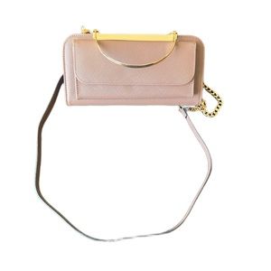 Dark Pink/Taupe Crossbody Wallet Purse Clutch Gold Hardware Removable Strap